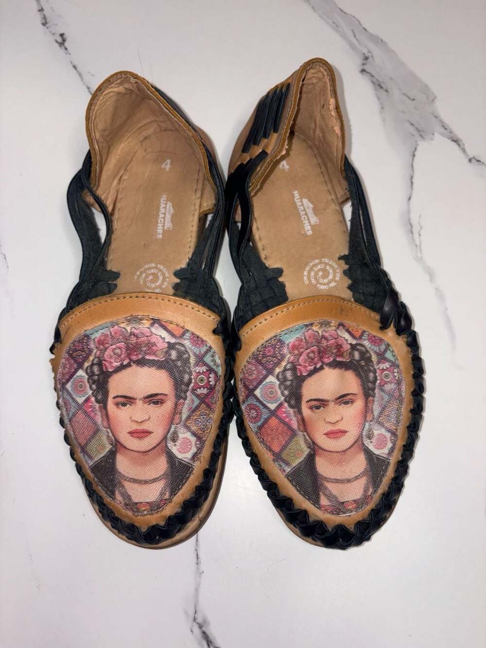 Frida Kahlo Mexican Huarache Sandals Leather Flats